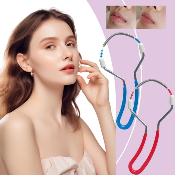 Spring Facial Epilator - 2 Pieces, Portable Facial Hair Remover for Women, Threading Face Epilator, Lip Hair Removal, Blue, Travel-Friendly Beauty Tool for Upper Lip, Chin, Cheeks, Makeup Organizers