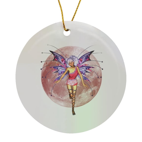3drose, Spring Fairy Moon, Circle Porcelain Ornament