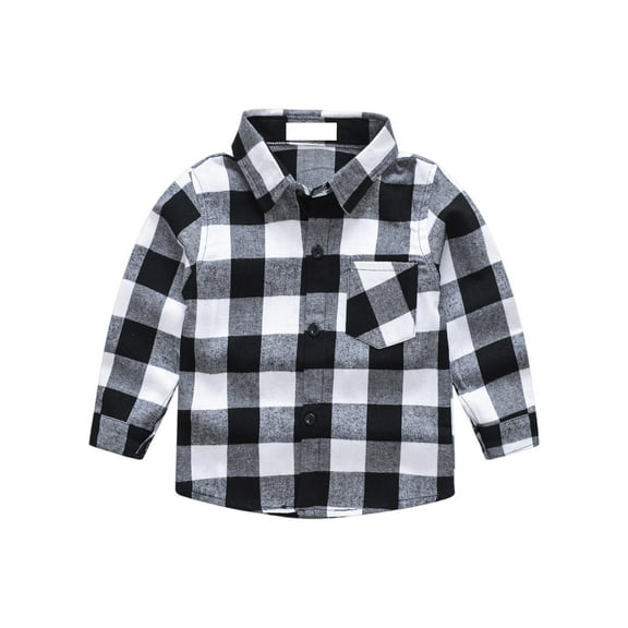 Spring Fall Boys Plaid Cute Shirt Long Sleeve Button Down Casual Shirt Dark Gray 100