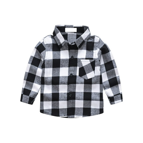 Spring Fall Boys Plaid Cute Shirt Long Sleeve Button Down Casual Shirt Dark Gray 150