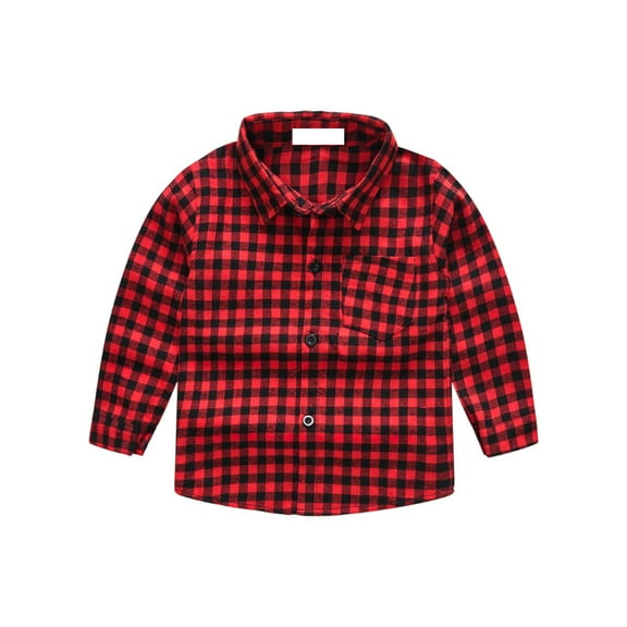 Spring Fall Boys Plaid Cute Shirt Long Sleeve Button Down Casual Shirt Red 100