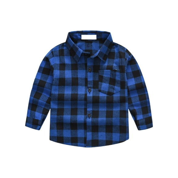 Spring Fall Boys Plaid Cute Shirt Long Sleeve Button Down Casual Shirt Royal Blue 100
