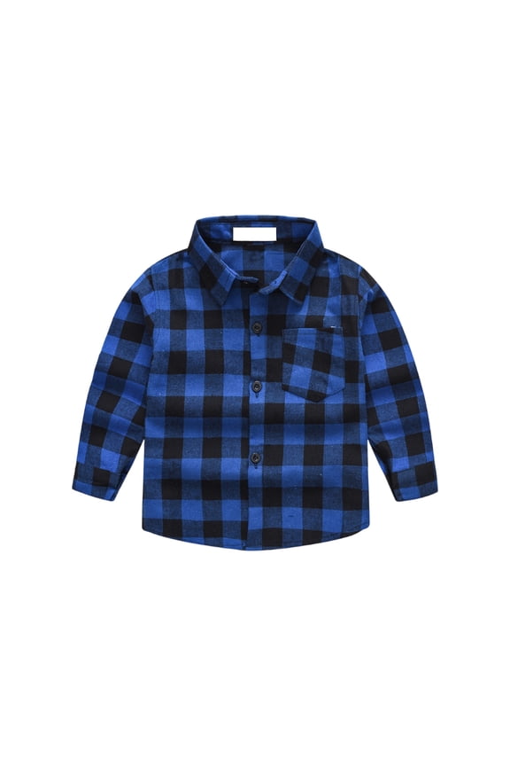 Spring Fall Boys Plaid Cute Shirt Long Sleeve Button Down Casual Shirt Royal Blue 100