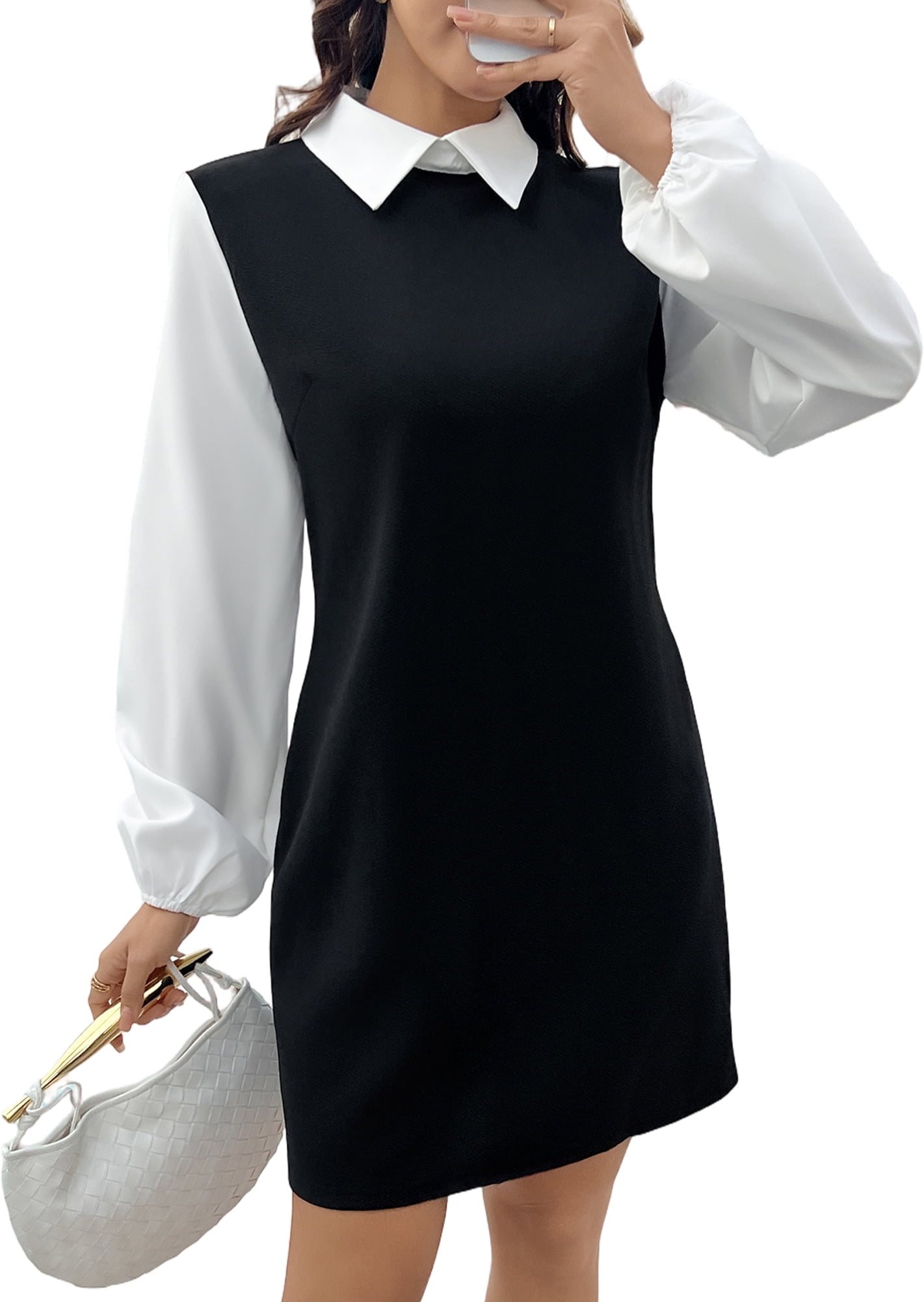 Women's Dresses Long Sleeve Lantern Sleeve 2-in-1 Dress Casual Spring Fall  Outfit for Holidays Wedding Guests Business Everyday Wear (Black) -  Walmart.com