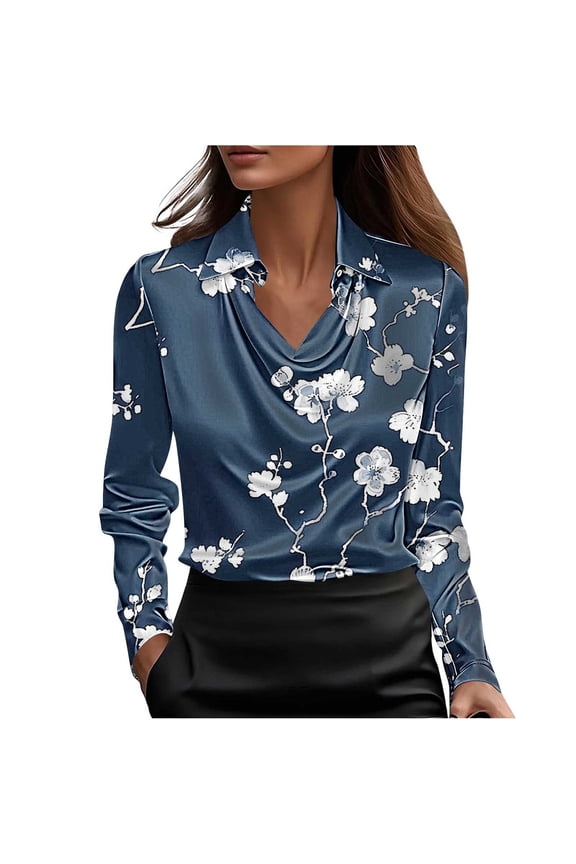 Spring Fall Layering Tunic – Women's Printed Top with Long Sleeve Drop Neckline & Button Detail, Floral Boho Pattern Casual Blouse, Loose Fit Relaxed Style