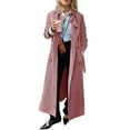 thumbnail image 1 of Spring Fall Long Sleeved Women Casual Faux Suede Coat Double Breasted Long Trench Coat with Belt, 1 of 7