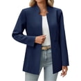 thumbnail image 1 of Spring Fall Stand Collar Solid Color Women Long Sleeved Open Front Work Office Blazer Coat, 1 of 6