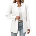 thumbnail image 1 of Spring Fall Stand Collar Solid Color Women Long Sleeved Open Front Work Office Blazer Coat, 1 of 6