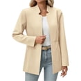 thumbnail image 1 of Spring Fall Stand Collar Solid Color Women Long Sleeved Open Front Work Office Blazer Coat, 1 of 6
