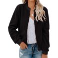 thumbnail image 1 of Spring Fall Women Long Sleeve Bomber Jacket Zipper Casual Fleece Coat, 1 of 5