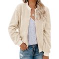 thumbnail image 1 of Spring Fall Women Long Sleeve Bomber Jacket Zipper Casual Fleece Coat, 1 of 5