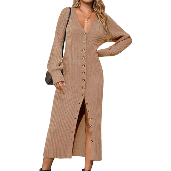 Spring Fall Women Long Sleeve Button Down Casual Long Knit Cardigan