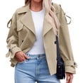 thumbnail image 1 of Spring Fall Women Long Sleeve Solid Double Breasted Lapel Trench Coat with Belt, 1 of 6