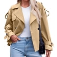 thumbnail image 1 of Spring Fall Women Long Sleeve Solid Double Breasted Lapel Trench Coat with Belt, 1 of 6