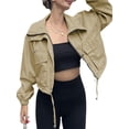 thumbnail image 1 of Spring Fall Women Long Sleeve Turn-down Collar Casual Zipper Jacket Loose Anorak Crop Coat with Pocket, 1 of 5