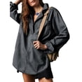 thumbnail image 1 of Spring Fall Women Long Sleeved Loose Denim Blouse Oversize V-neck Jeans Jacket with Pocket, 1 of 5