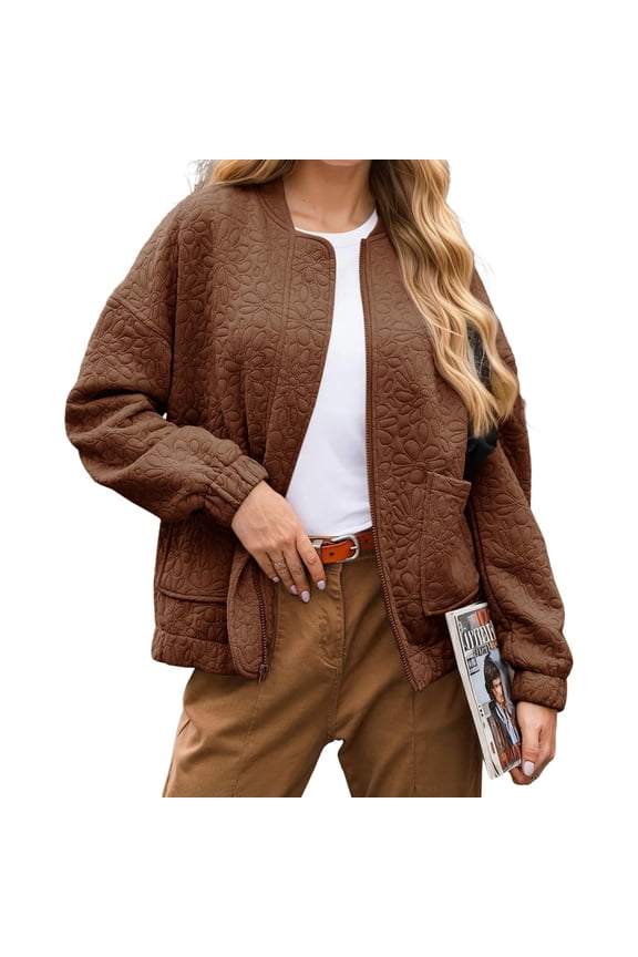 Spring Fall Women Long Sleeved Zipper Varsity Jacket Casual Bomber Jacket