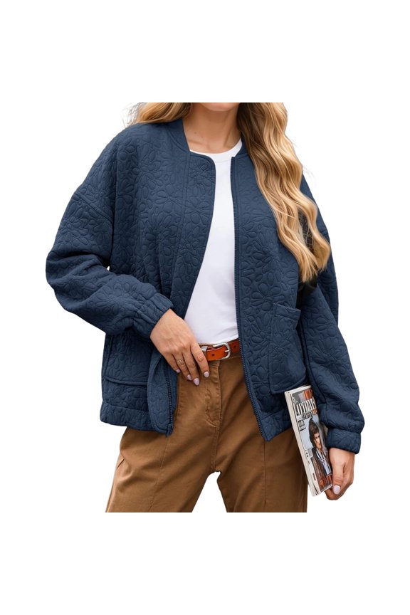 Spring Fall Women Long Sleeved Zipper Varsity Jacket Casual Bomber Jacket