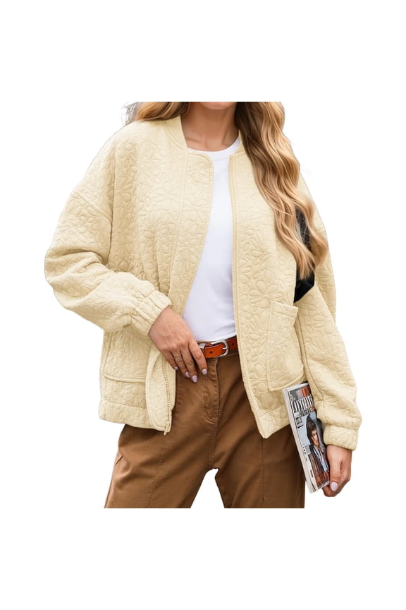 Spring Fall Women Long Sleeved Zipper Varsity Jacket Casual Bomber Jacket