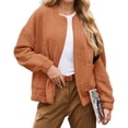 thumbnail image 1 of Spring Fall Women Long Sleeved Zipper Varsity Jacket Casual Bomber Jacket, 1 of 7
