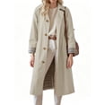thumbnail image 1 of Spring Fall Women Plaid Patchwork Long Sleeved Single Breasted Casual Trench Coat, 1 of 7