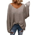 thumbnail image 1 of Spring Fall Women V-Neck Loose Knit Sweater Pullovers, 1 of 1