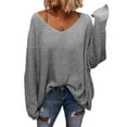 thumbnail image 1 of Spring Fall Women V-Neck Loose Knit Sweater Pullovers, 1 of 1