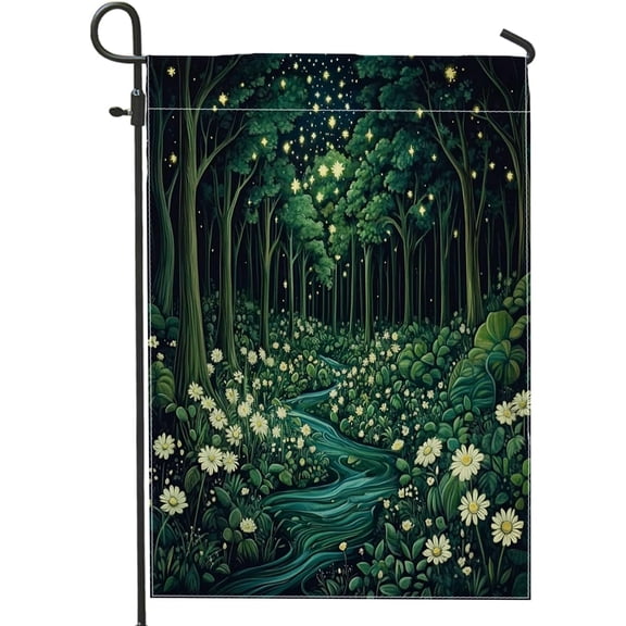 Spring Fantasy Forest Garden Flag, Double Sided Woodland Nature Vertical Canvas House Flag, 12 x 18 Inch, Tree Landscape, Front or Backyard Lawn Decor