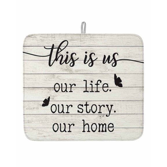 Spring Farm Animals with Quotes Dish Drying Mats for Kitchen Counter,Absorbent Microfiber Dish Drainer Rack Mat Chic Wooden Board Drying Pad for Sinks,Utensils,Countertops,16x18in