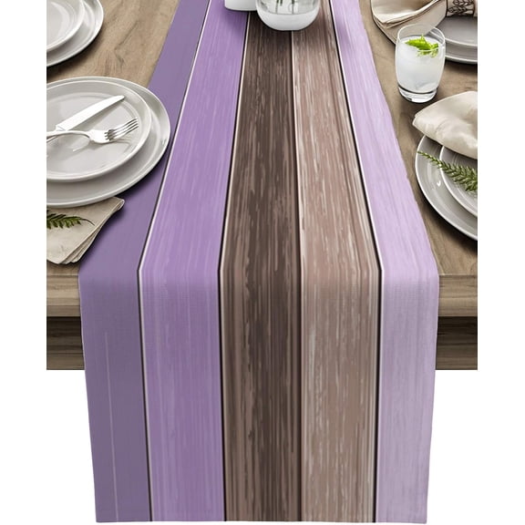 Spring Farmhouse Cotton Linen Table Runner Retro Rustic Barn Wood Texture Ombre Lavender Purple Brown Non-Slip Rectangle Party Table Decorations for Kitchen,Home,Dining,Outdoor,Small 13X36 Inches