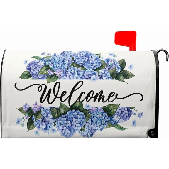 Spring Farmhouse Welcome Mailbox Covers Magnetic Standard Size 21x18in Spring Flowers Hydrangea Mailbox Covers Welcome Mailbox Cover Wraps Spring Summer Post Box Cover for Outdoor Outside Home