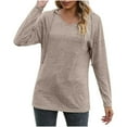 thumbnail image 1 of Spring Fashion!DianGeFu Plus Size Womens Hoodies Pullover Fashion Casual,Women's Popular Solid V-neck Hooded Loose Sleeved Top Sweater,Khaki,M, 1 of 5