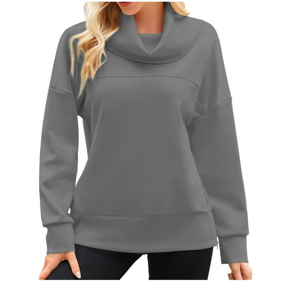 Spring Fashion!DianGeFu Tops for Plus Size Womens Winter Layers with Holiday Save Up under 50%,Fashion Women's Casual Long Sleeve Turtleneck Ladies Solid Zipper Tops Blouse,Gray,S