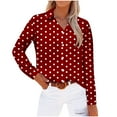 thumbnail image 1 of Spring Fashion!DianGeFu Womens Tops Long Sleeve Plus Size New Trendy Fashion Casual,Women's Long Sleeved Regular Casual Orange Series Printed Lapel Button Up Shirt,Wine,XXL, 1 of 4