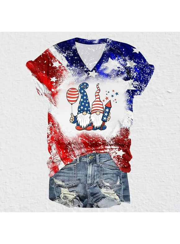 Spring Fashion In Bloom,POROPL Casual Independence Day Print T-shirts Cheap Women Shirts $5 Clearance Free Shipping Blue Size 8