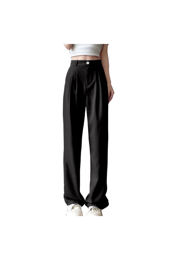 Spring Fashion Must Haves Pants for Women Trendy Fall Solid Color High Waisted Wide Leg Trousers Pants Trousers Loose Fit My Items