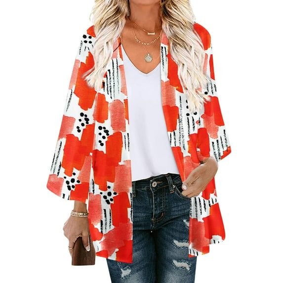 Spring Fashion Savings AXXD Womens Cover Ups Floral Print Puff Sleeve Kimono Cardigan Loose Chiffon Cover Up Tops