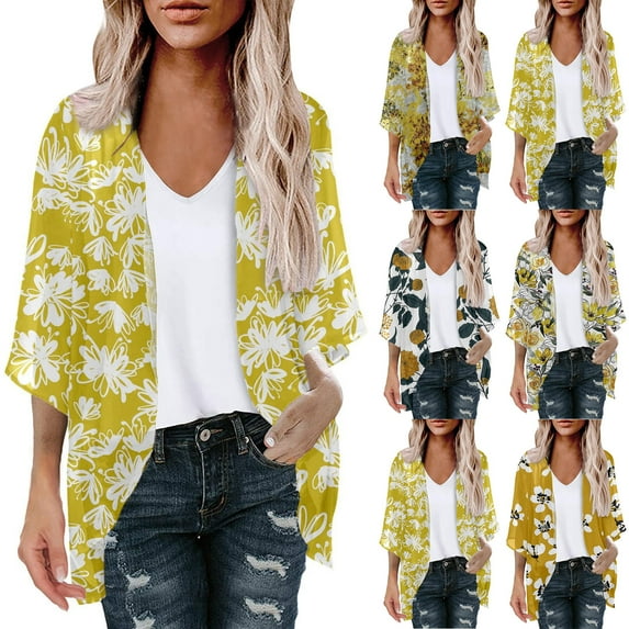 Spring Fashion Savings AXXD Womens Cover Ups for Swimwear Kimono Cover up Summer Floral Print Puff Sleeve Loose Trendy Tops