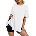 thumbnail image 1 of Spring Fashion Womens Tops Clearance under $5 Summer Cotton Linen New Loose Round Neck Short Sleeve Long Length Plus Size Shirts Blouses for Women Clearance $5 Workout Casual Tunic Tops White XXL, 1 of 5
