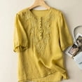 thumbnail image 1 of Spring Fashion Womens Tops under $5 Summer Cotton Linen Short Sleeve Round Neck Loose Fit Plus Size Shirts Blouses for Women $5 Workout Casual Tunic Tops Casual 2025 Yellow L, 1 of 4