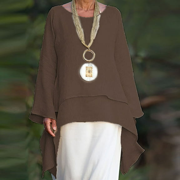 Spring Fashion Womens Tops under $5 Summer Cotton Linen Womens Round Neck Short Sleeve Loose Plus Size Shirts Blouses for Women $5 Workout Tunic Tops Casual 2025 Brown XXXXXL