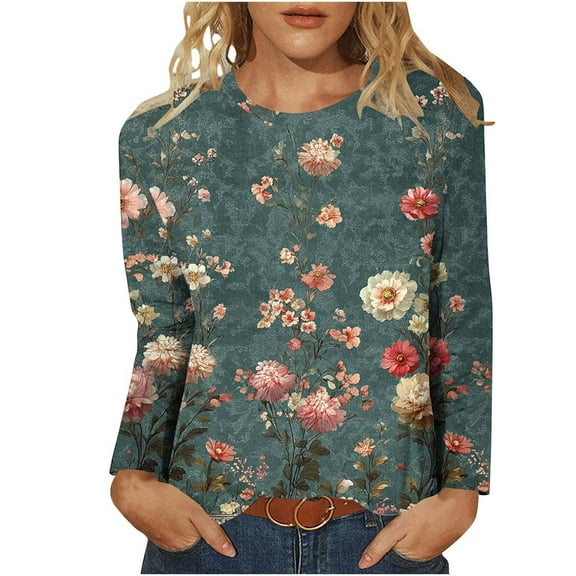 Spring Fashion for Women 2025, Long Sleeve Shirts, Ladies Tops and Blouses Tunic Tops for Women Loose Dressy Crewneck Shirts Graphic Tees