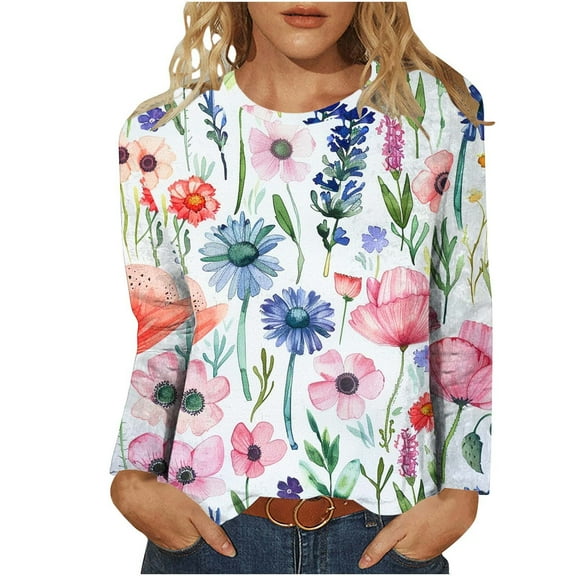 Spring Fashion for Women 2025, Long Sleeve Shirts, Ladies Tops and Blouses Tunic Tops for Women Loose Dressy Crewneck Shirts Graphic Tees