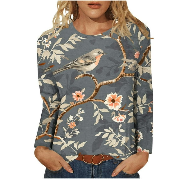 Spring Fashion for Women 2025, Long Sleeve Shirts, Ladies Tops and Blouses Tunic Tops for Women Loose Dressy Crewneck Shirts Graphic Tees