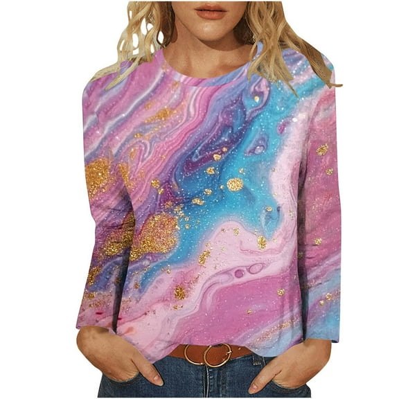 Spring Fashion for Women 2025, Long Sleeve Shirts, Ladies Tops and Blouses Tunic Tops for Women Loose Dressy Crewneck Shirts Graphic Tees