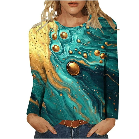 Spring Fashion for Women 2025, Long Sleeve Shirts, Ladies Tops and Blouses Tunic Tops for Women Loose Dressy Crewneck Shirts Graphic Tees