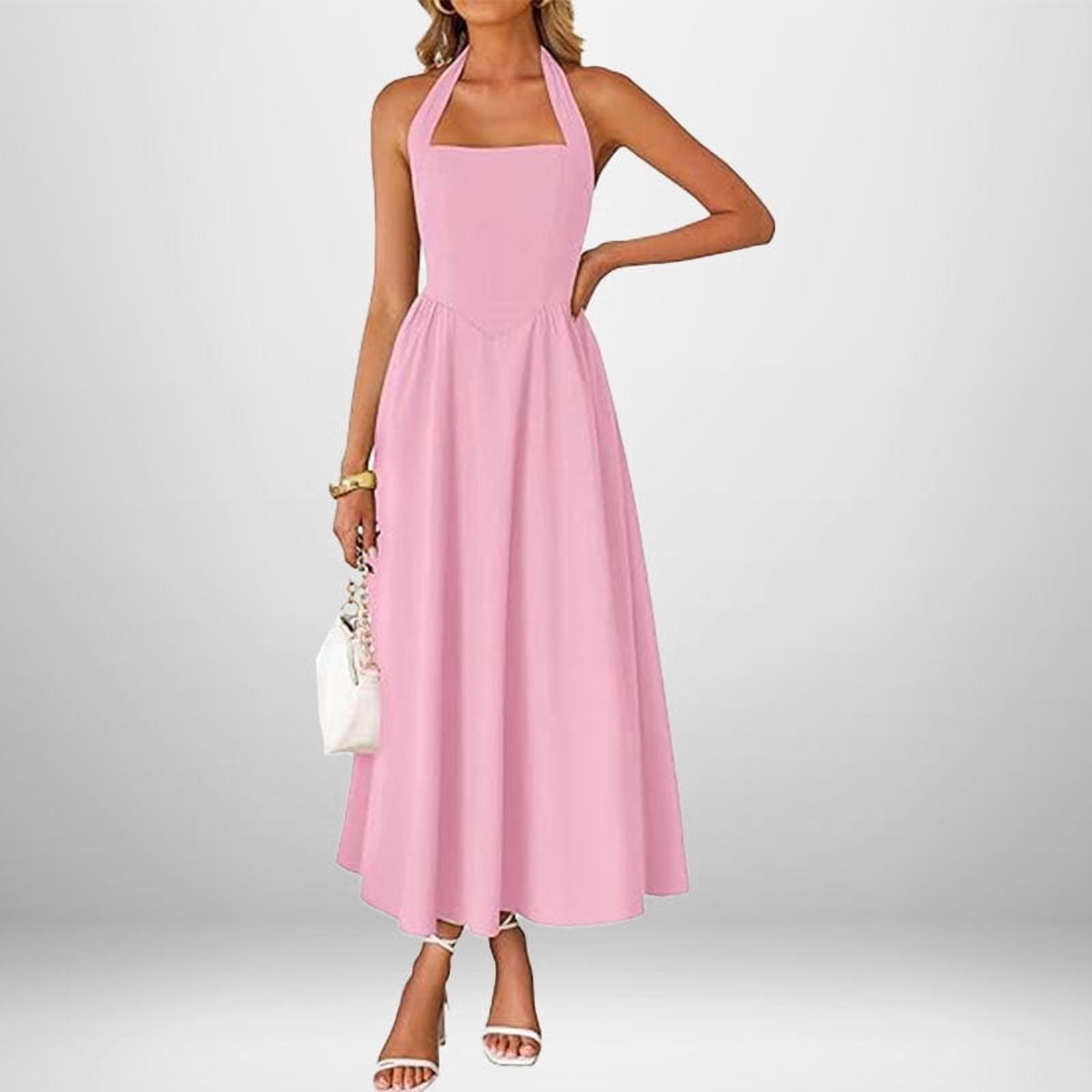thick strap halter dress 1940s Solid Wide-Strap Halter Backless Dress
