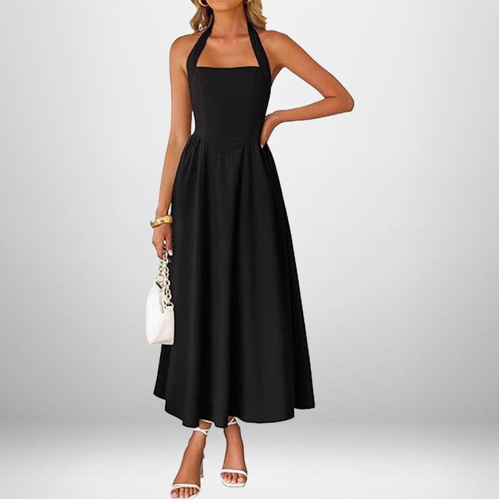 thick strap halter dress Beige Halter Strap Pleated Short Dress