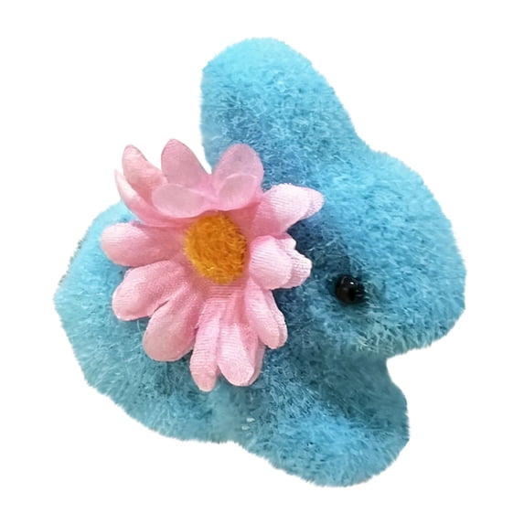 Spring Faux Moss Bunny Easter Decor, 2.6'' Easter Bunny Figurines with Daisy, Flocked Bunny Easter Decorations for Home Colorful Rabbit Decor Easter Party Favors Gifts Easter Basket Stuffers, Blue