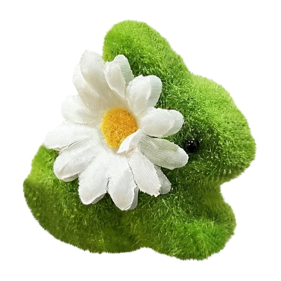 Spring Faux Moss Bunny Easter Decor, 2.6'' Easter Bunny Figurines with Daisy, Flocked Bunny Easter Decorations for Home Colorful Rabbit Decor Easter Party Favors Gifts Easter Basket Stuffers, Green